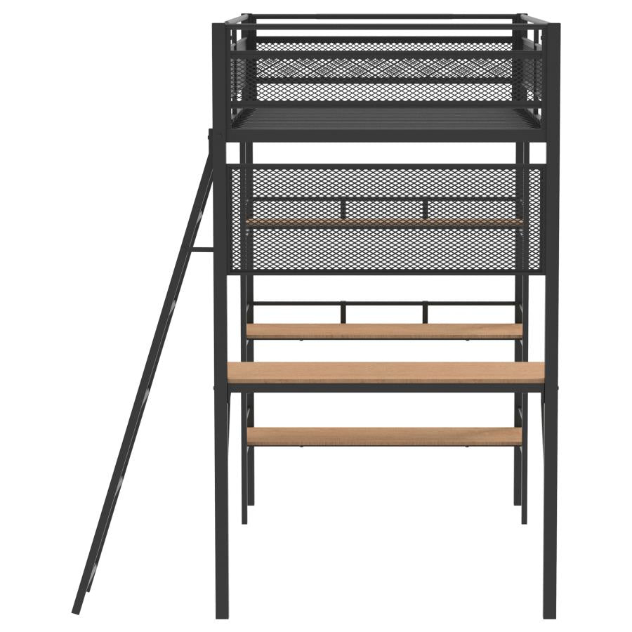 Home & Sleep Outlet - Campus 3-shelf Metal Twin Workstation Loft Bed Matte Black