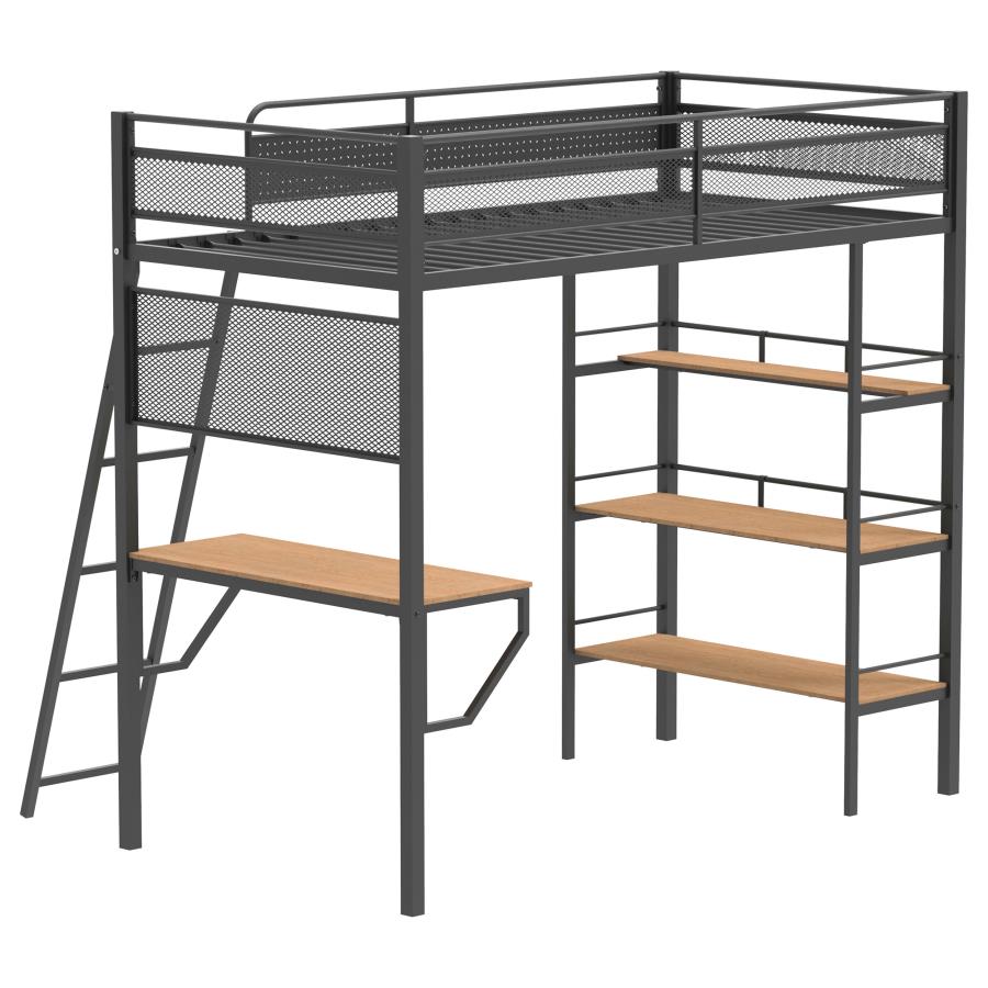 Home & Sleep Outlet - Campus 3-shelf Metal Twin Workstation Loft Bed Matte Black