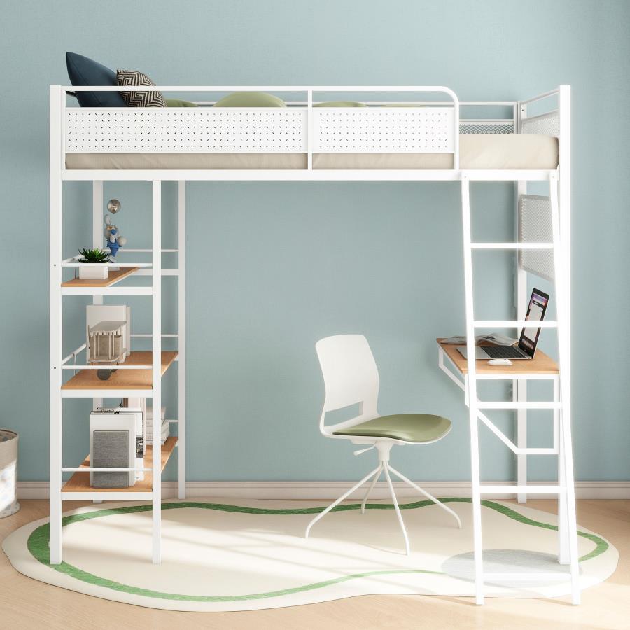 Home & Sleep Outlet - Campus 3-shelf Metal Twin Workstation Loft Bed Matte White
