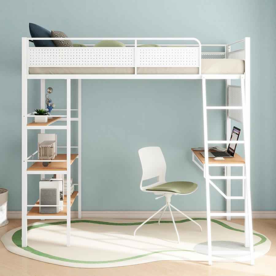 Campus 3-shelf Metal Twin Workstation Loft Bed Matte White - Home & Sleep Outlet