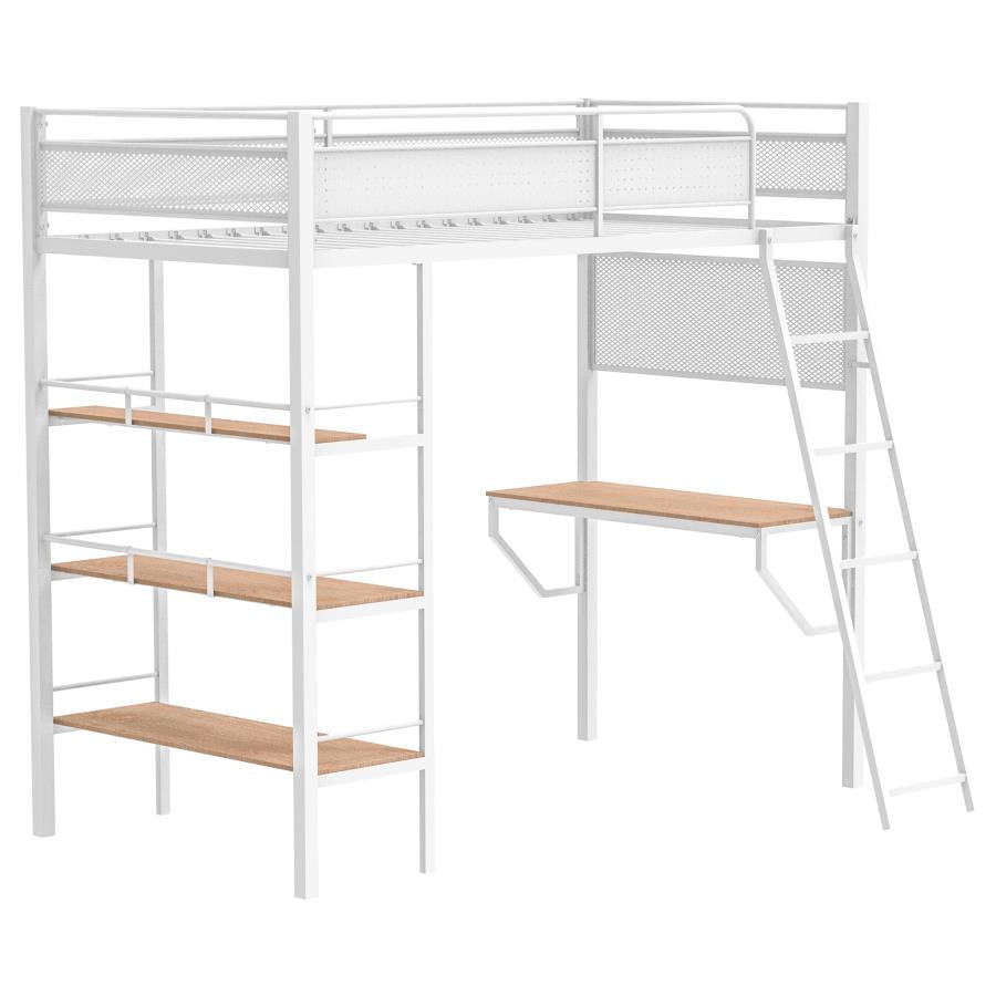 Home & Sleep Outlet - Campus 3-shelf Metal Twin Workstation Loft Bed Matte White
