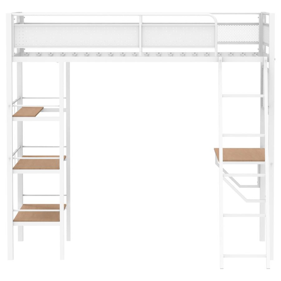 Home & Sleep Outlet - Campus 3-shelf Metal Twin Workstation Loft Bed Matte White