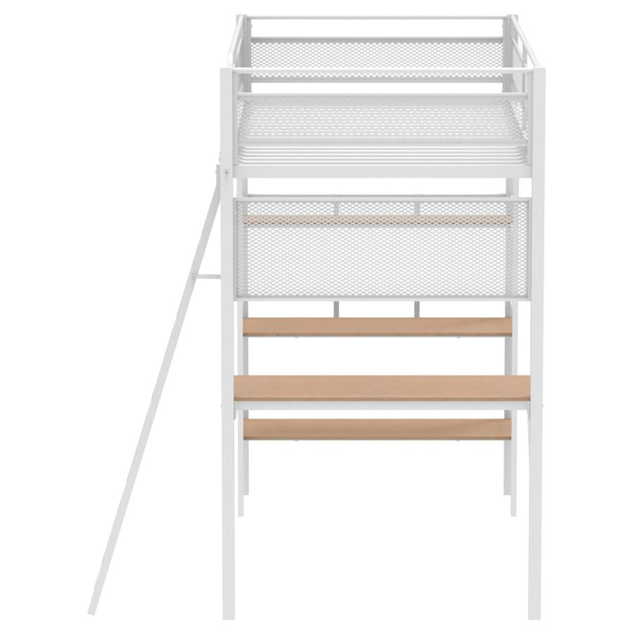 Home & Sleep Outlet - Campus 3-shelf Metal Twin Workstation Loft Bed Matte White