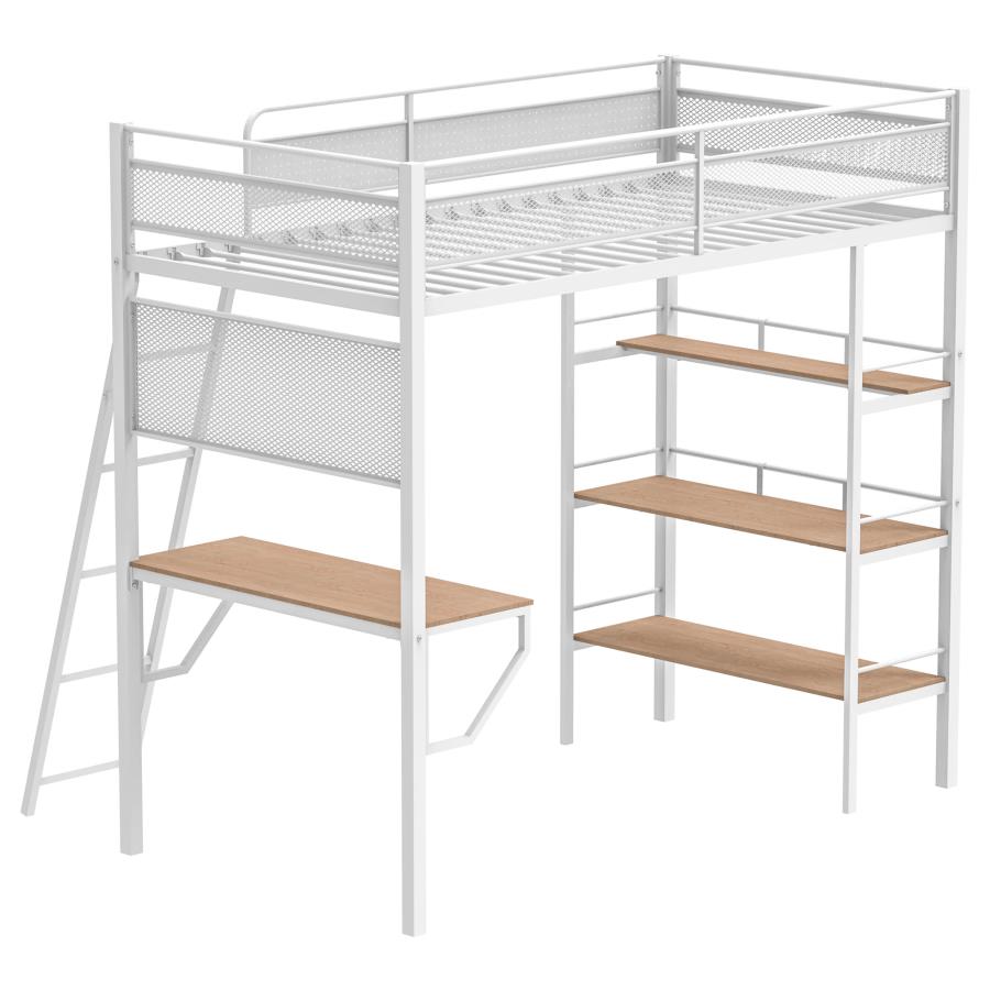Home & Sleep Outlet - Campus 3-shelf Metal Twin Workstation Loft Bed Matte White