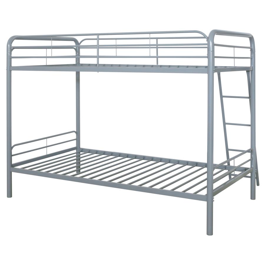 Carson Metal Twin Over Twin Bunk Bed Glossy Silver - Home & Sleep Outlet