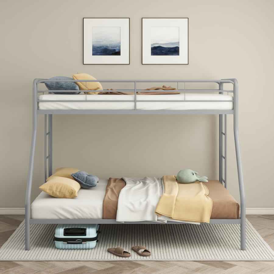 Carson Metal Twin Over Full Bunk Bed Glossy Silver - Home & Sleep Outlet