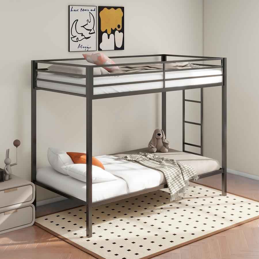 Alevera Metal Twin Over Twin Bunk Bed with Ladder Black - Home & Sleep Outlet