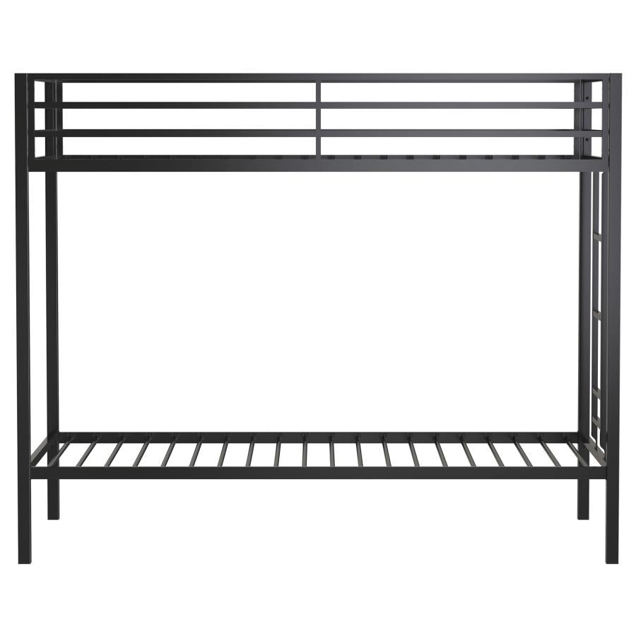 Alevera Metal Twin Over Twin Bunk Bed with Ladder Black - Home & Sleep Outlet
