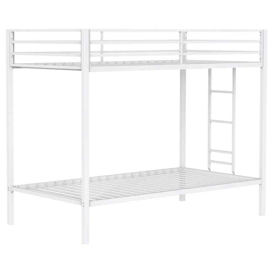 Alevera Metal Twin Over Twin Bunk Bed with Ladder White - Home & Sleep Outlet