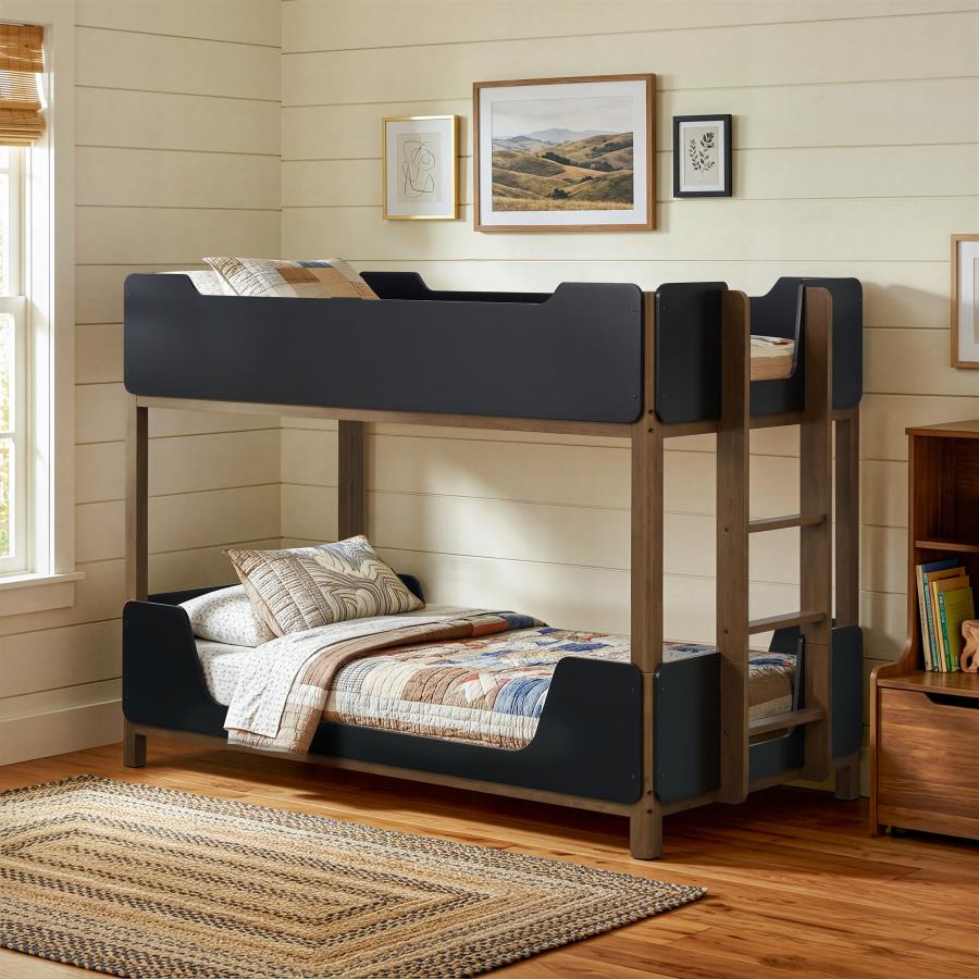 Home & Sleep Outlet - Morris Twin Over Twin Wood Bunk Bed Black and Walnut
