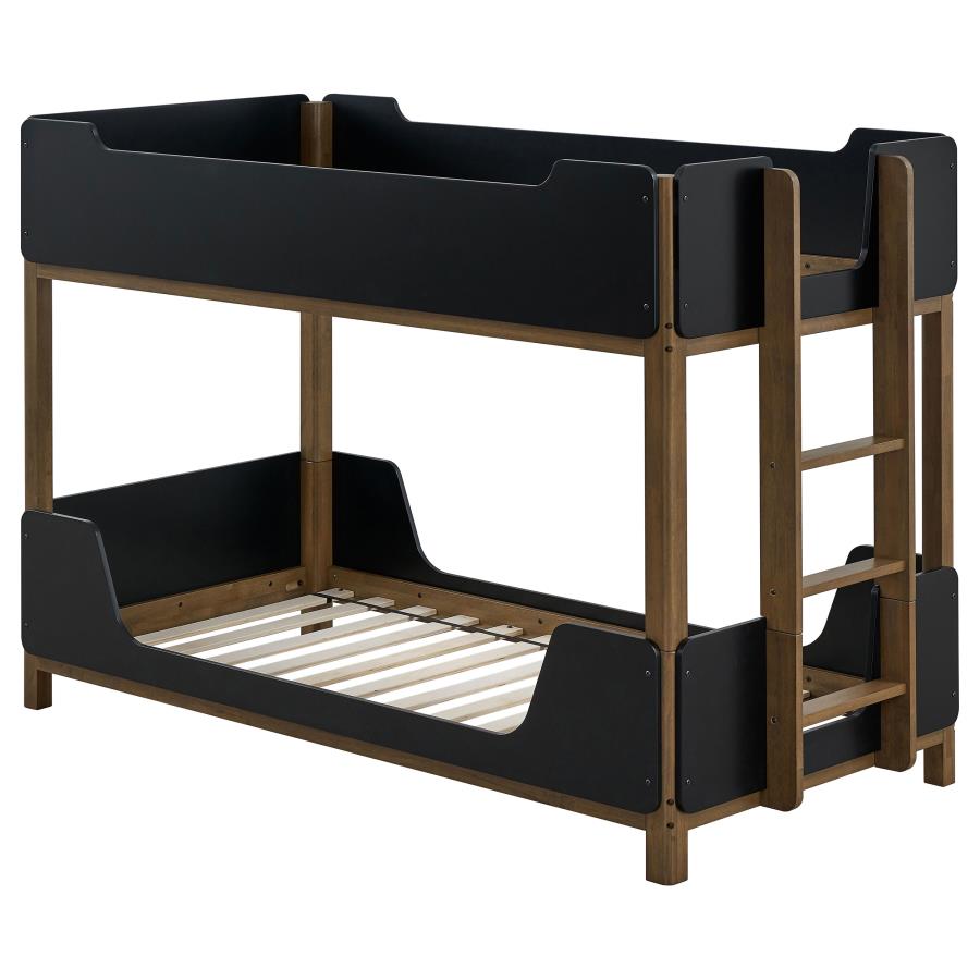 Home & Sleep Outlet - Morris Twin Over Twin Wood Bunk Bed Black and Walnut