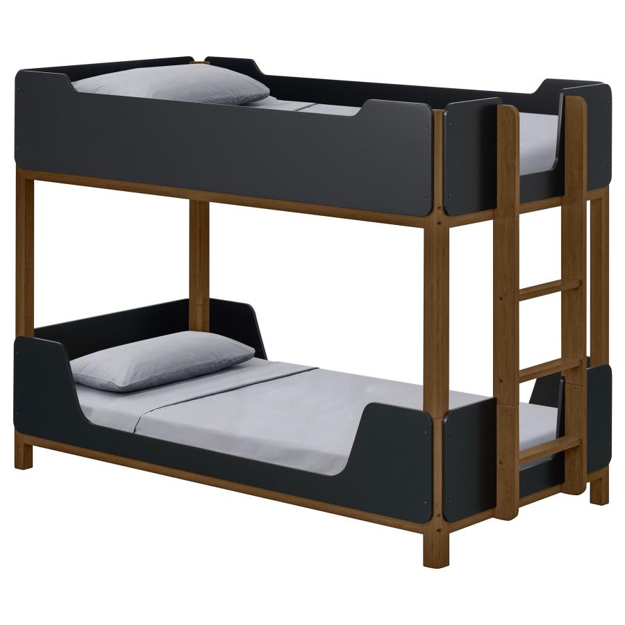 Home & Sleep Outlet - Morris Twin Over Twin Wood Bunk Bed Black and Walnut