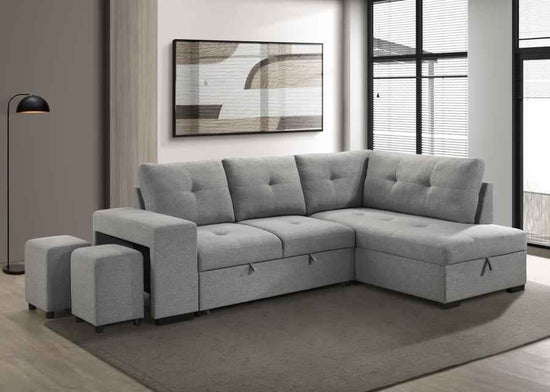 Roanne Fabric Upholstered Sleeper Sectional Sofa Grey