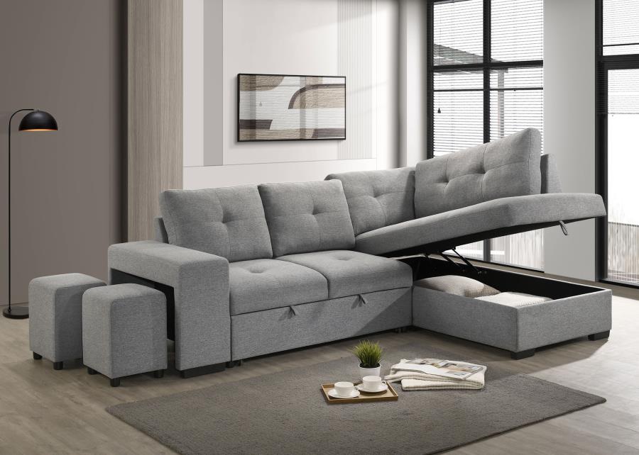 Home & Sleep Outlet - Roanne Fabric Upholstered Sleeper Sectional Sofa Grey