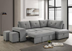 Home & Sleep Outlet - Roanne Fabric Upholstered Sleeper Sectional Sofa Grey