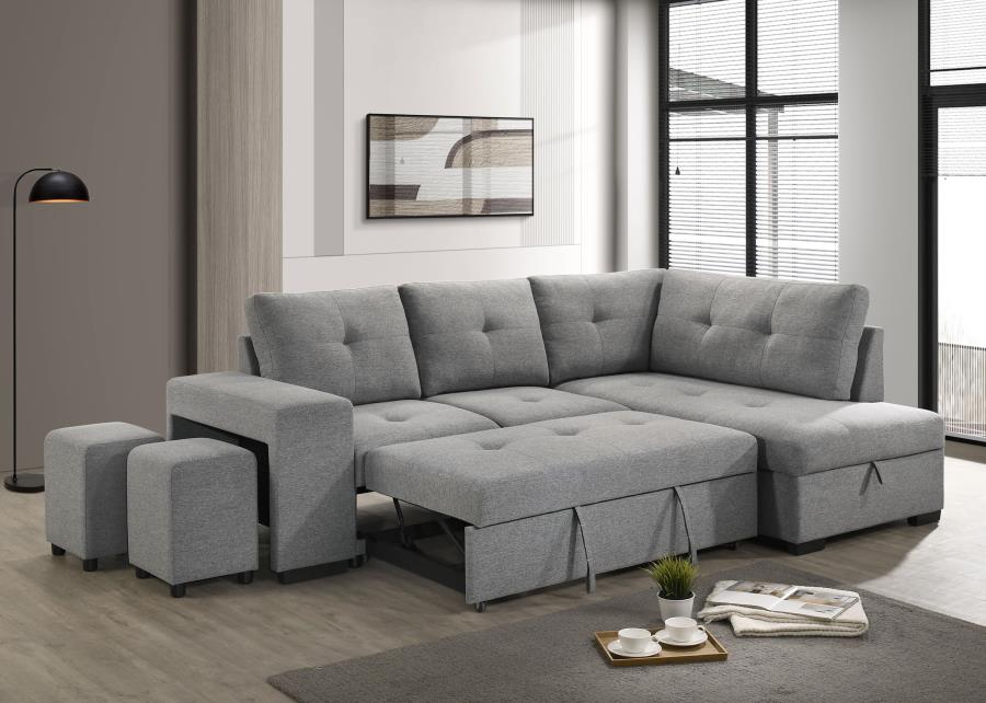 Home & Sleep Outlet - Roanne Fabric Upholstered Sleeper Sectional Sofa Grey