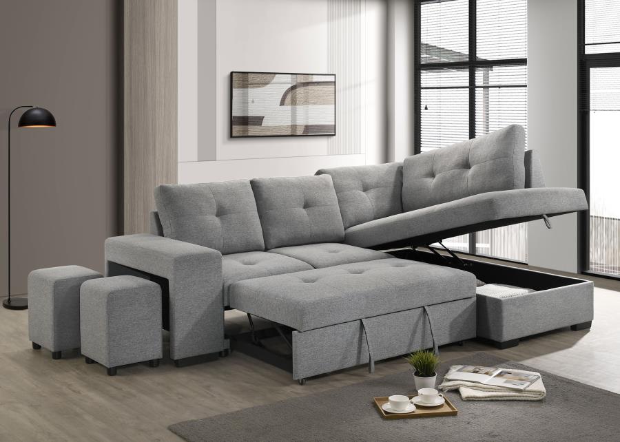 Home & Sleep Outlet - Roanne Fabric Upholstered Sleeper Sectional Sofa Grey