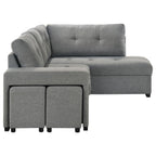 Home & Sleep Outlet - Roanne Fabric Upholstered Sleeper Sectional Sofa Grey