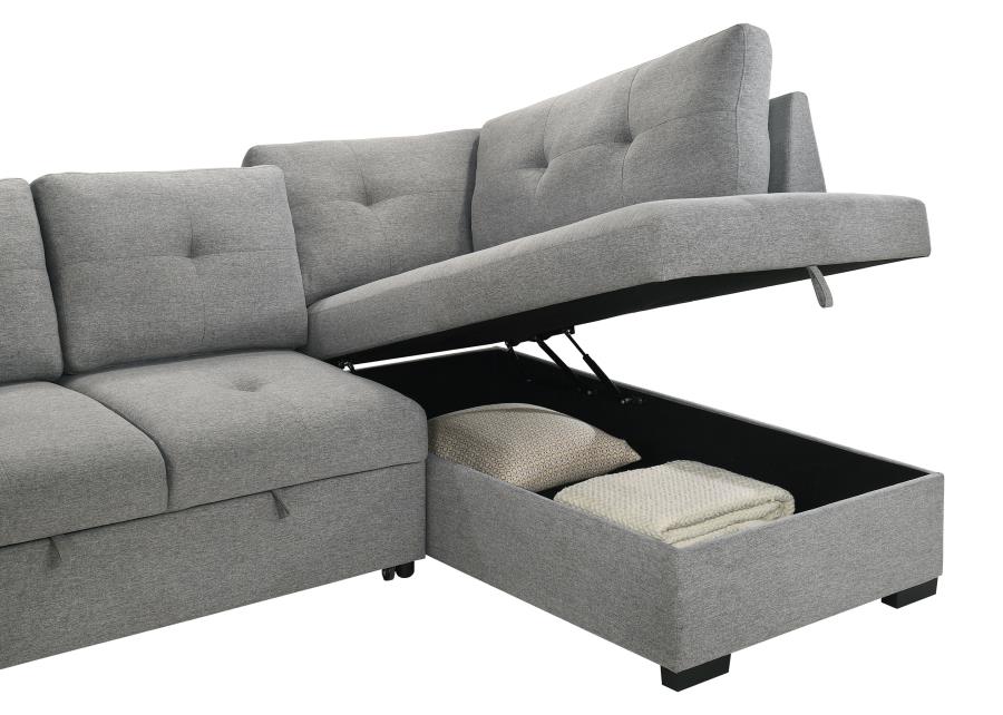 Home & Sleep Outlet - Roanne Fabric Upholstered Sleeper Sectional Sofa Grey
