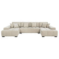 Cannella U-Shaped Double Chaise Upholstered Sectional Sofa Beige