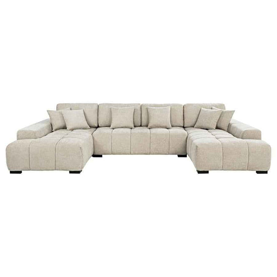 Cannella U-Shaped Double Chaise Upholstered Sectional Sofa Beige