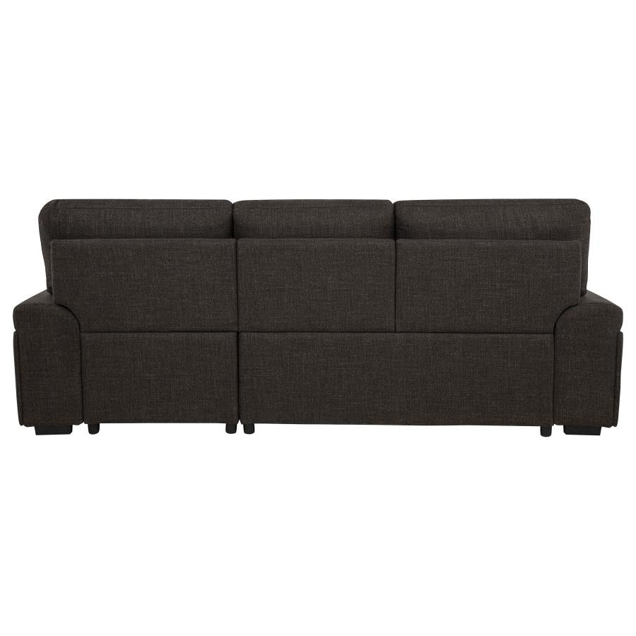 Demko Sleeper Sectional Sofa with Speaker and Storage Chaise Brown