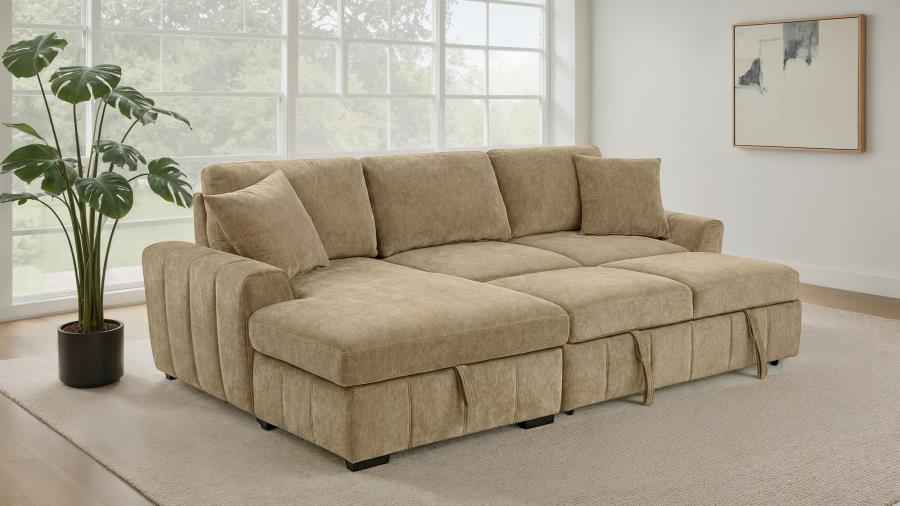 Pastrana Upholstered Sleeper Sectional Sofa LAF Chaise Camel