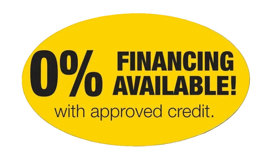 Yellow oval with '0% Financing Available! with approved credit