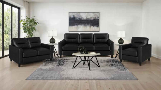 Scotland 3-piece Faux Leather Upholstered Sofa Set Black