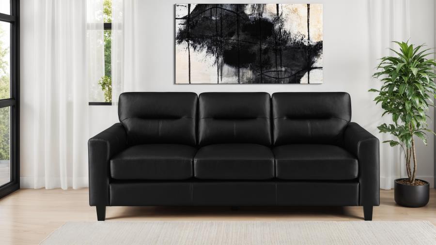 Home & Sleep Outlet - Scotland Faux Leather Upholstered Track Arm Sofa Black