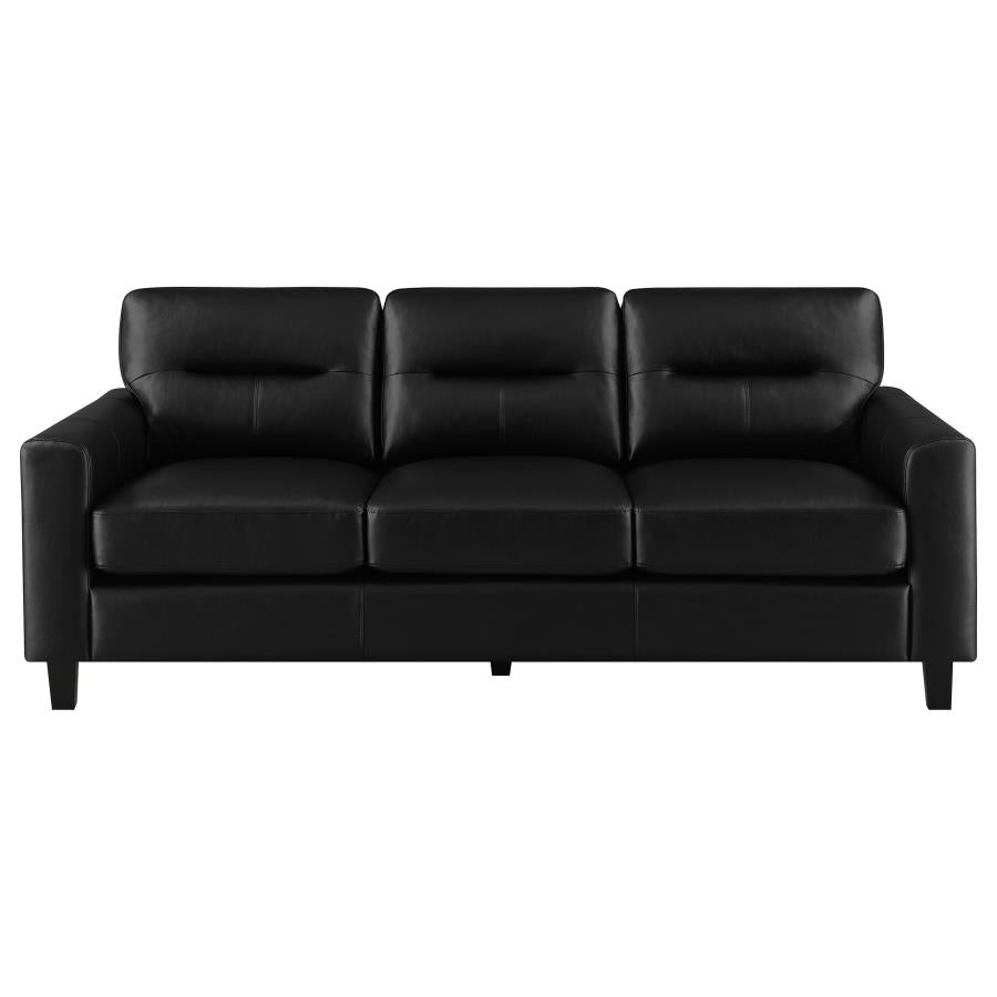 Home & Sleep Outlet - Scotland Faux Leather Upholstered Track Arm Sofa Black