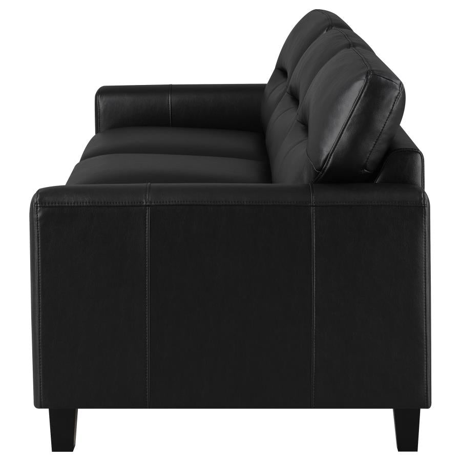 Home & Sleep Outlet - Scotland Faux Leather Upholstered Track Arm Sofa Black