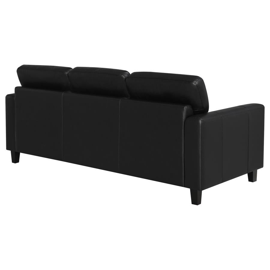 Home & Sleep Outlet - Scotland Faux Leather Upholstered Track Arm Sofa Black