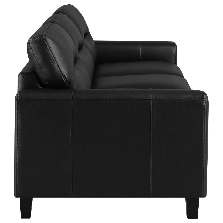 Home & Sleep Outlet - Scotland Faux Leather Upholstered Track Arm Sofa Black
