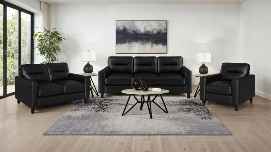 Home & Sleep Outlet - Scotland Faux Leather Upholstered Track Arm Sofa Black