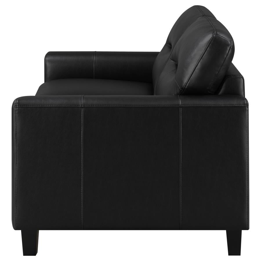 Home & Sleep Outlet - Scotland Faux Leather Upholstered Track Arm Loveseat Black