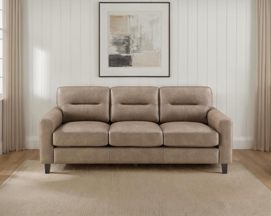 Home & Sleep Outlet - Scotland Faux Leather Upholstered Track Arm Sofa Brown