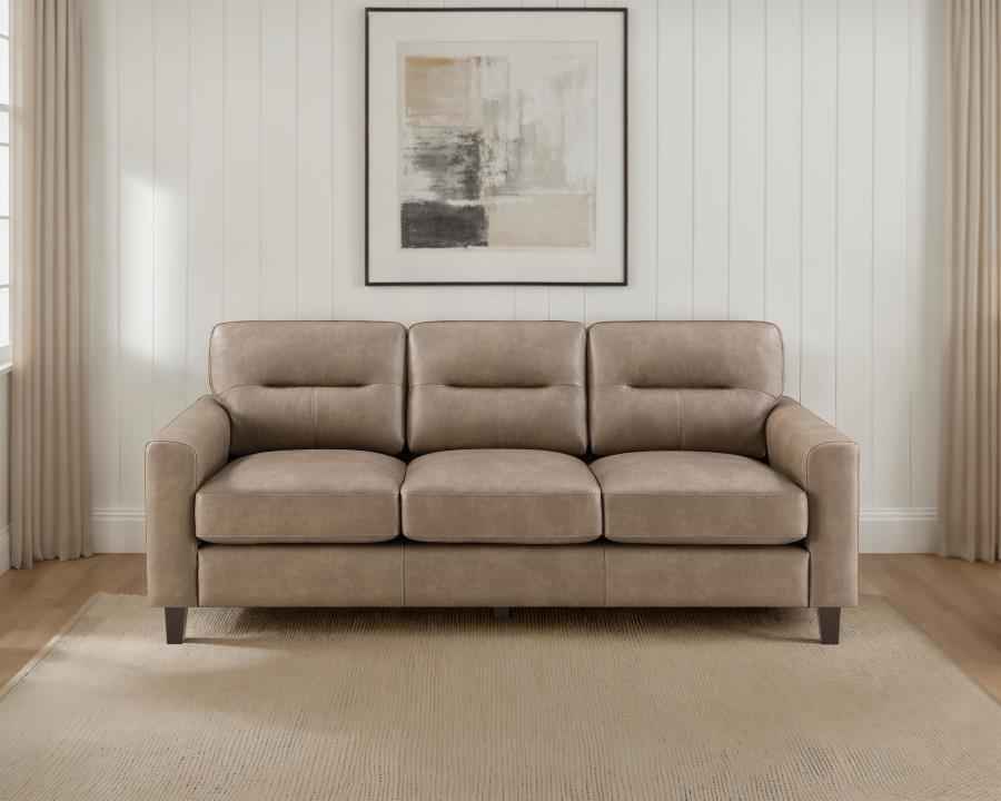 Scotland Faux Leather Upholstered Track Arm Sofa Brown