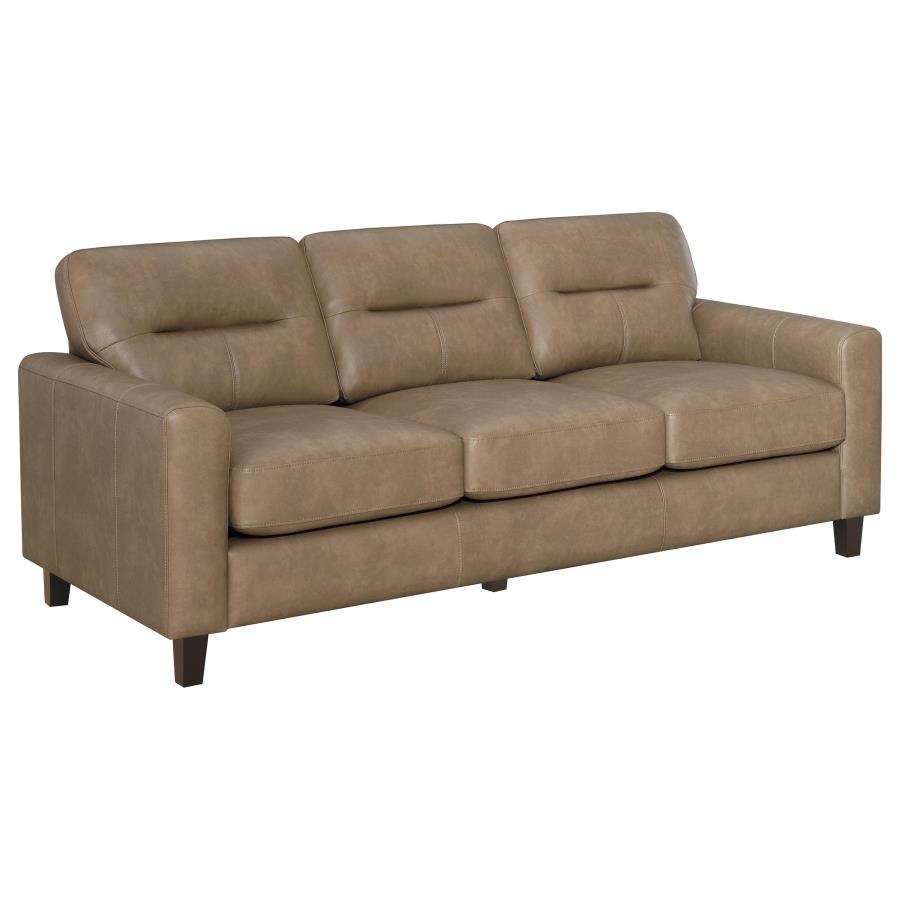 Home & Sleep Outlet - Scotland Faux Leather Upholstered Track Arm Sofa Brown