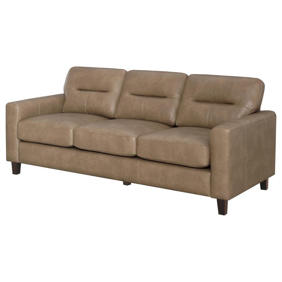 Home & Sleep Outlet - Scotland Faux Leather Upholstered Track Arm Sofa Brown