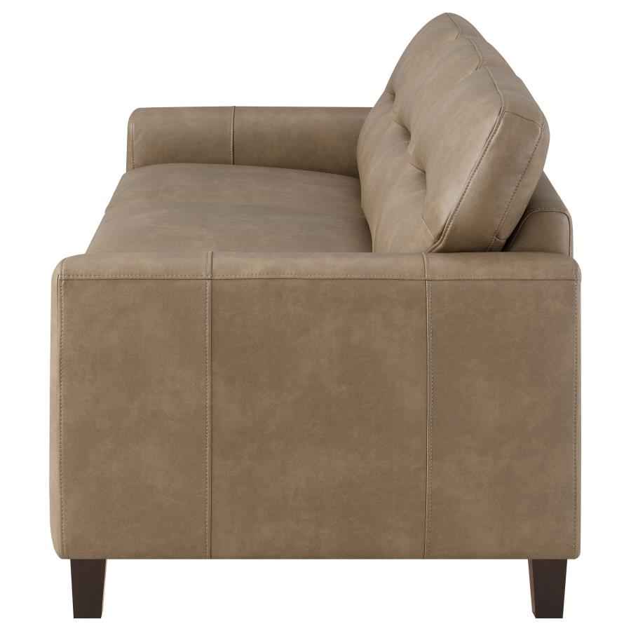 Scotland Faux Leather Upholstered Track Arm Sofa Brown