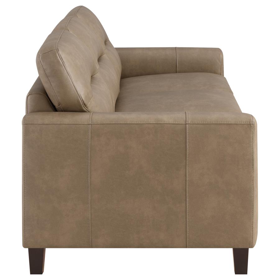Home & Sleep Outlet - Scotland Faux Leather Upholstered Track Arm Sofa Brown