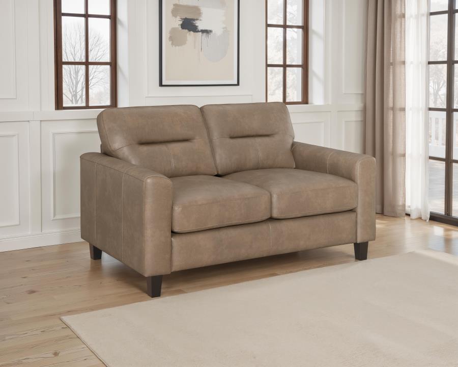 Home & Sleep Outlet - Scotland Faux Leather Upholstered Track Arm Loveseat Brown