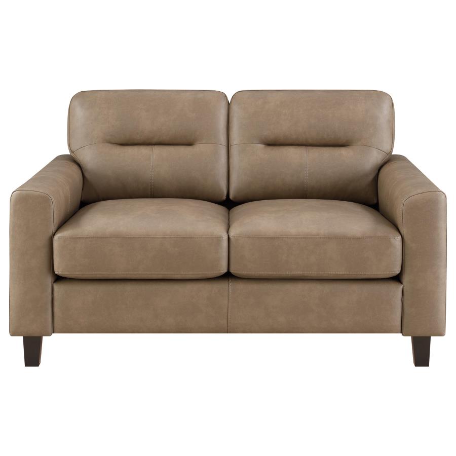 Home & Sleep Outlet - Scotland Faux Leather Upholstered Track Arm Loveseat Brown