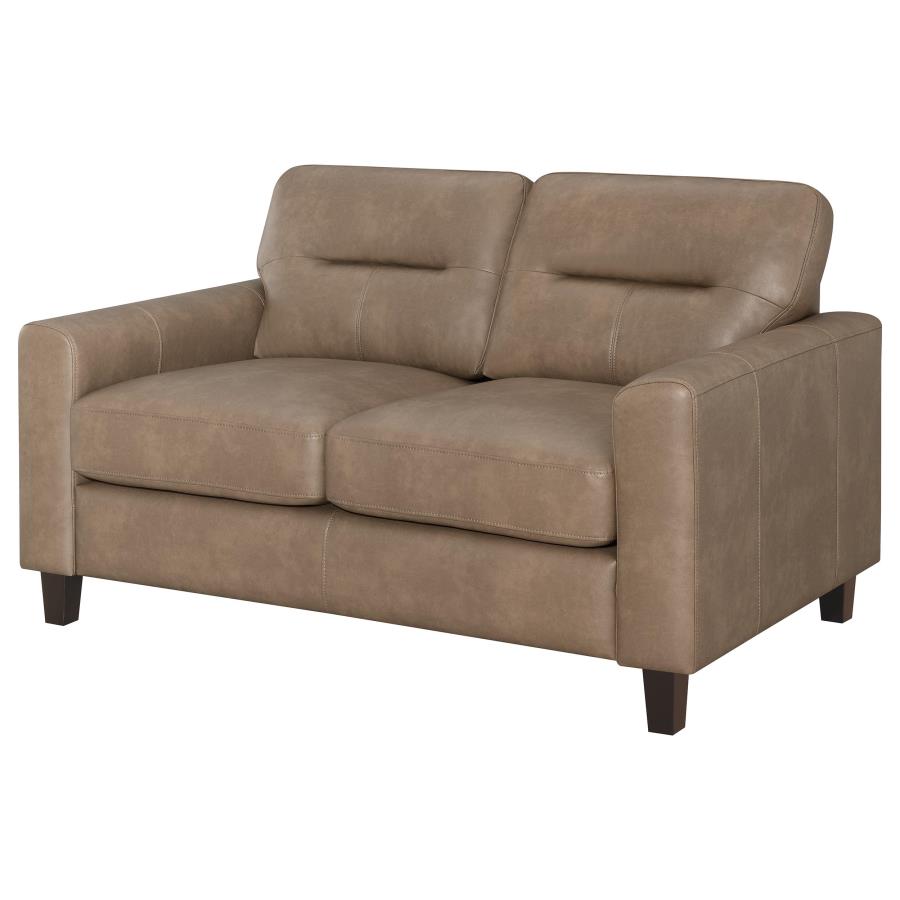 Home & Sleep Outlet - Scotland Faux Leather Upholstered Track Arm Loveseat Brown