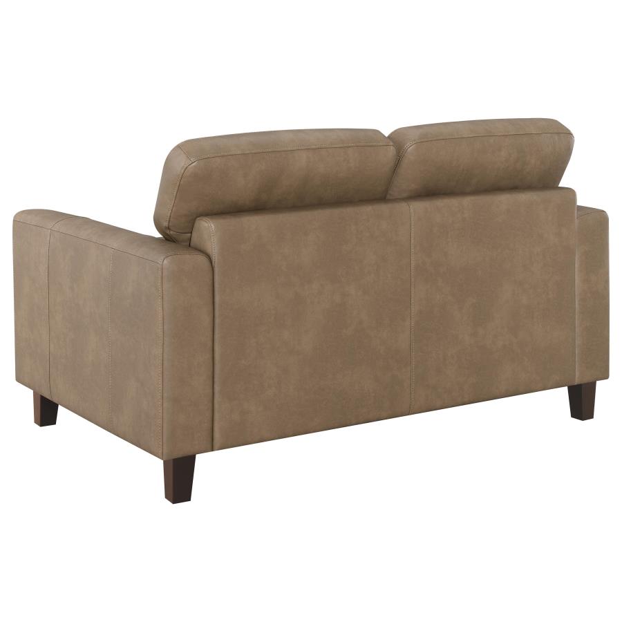 Home & Sleep Outlet - Scotland Faux Leather Upholstered Track Arm Loveseat Brown