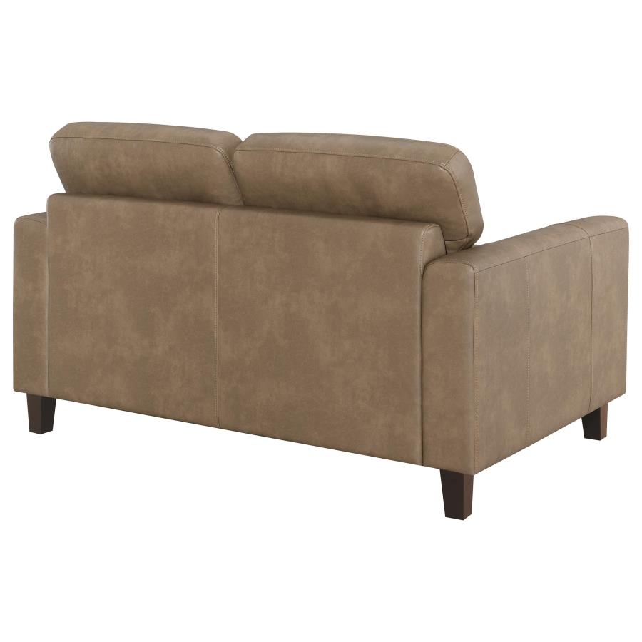 Home & Sleep Outlet - Scotland Faux Leather Upholstered Track Arm Loveseat Brown