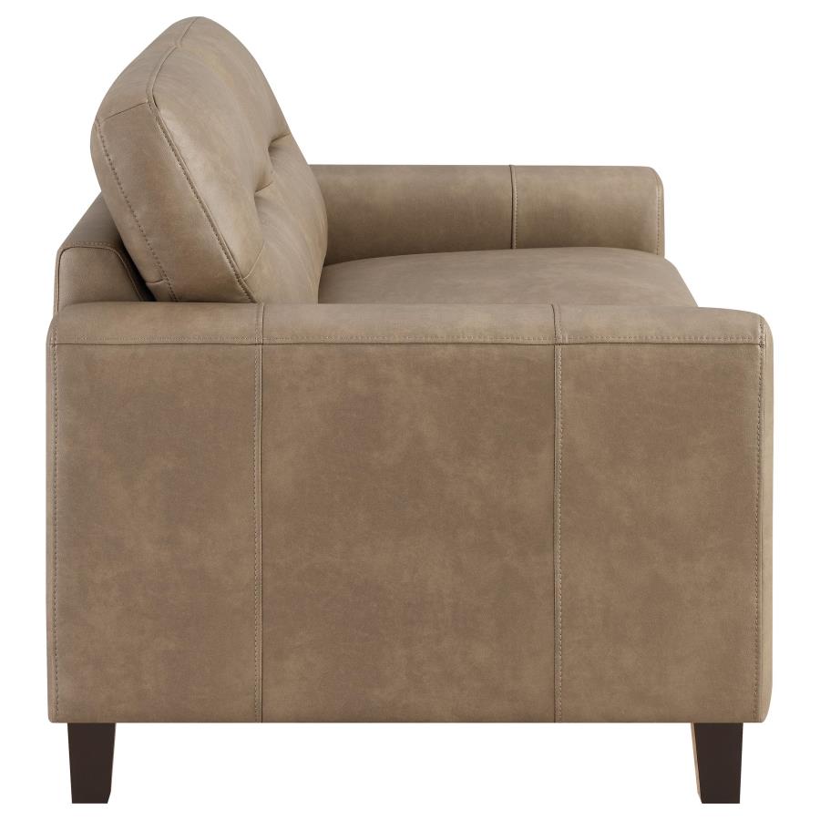Home & Sleep Outlet - Scotland Faux Leather Upholstered Track Arm Loveseat Brown