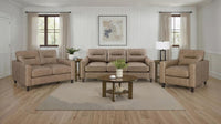 Scotland Faux Leather Upholstered Track Arm Loveseat Brown