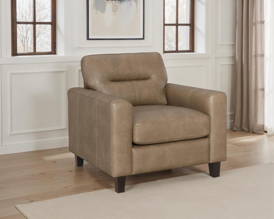 Home & Sleep Outlet - Scotland Faux Leather Upholstered Track Arm Chair Brown